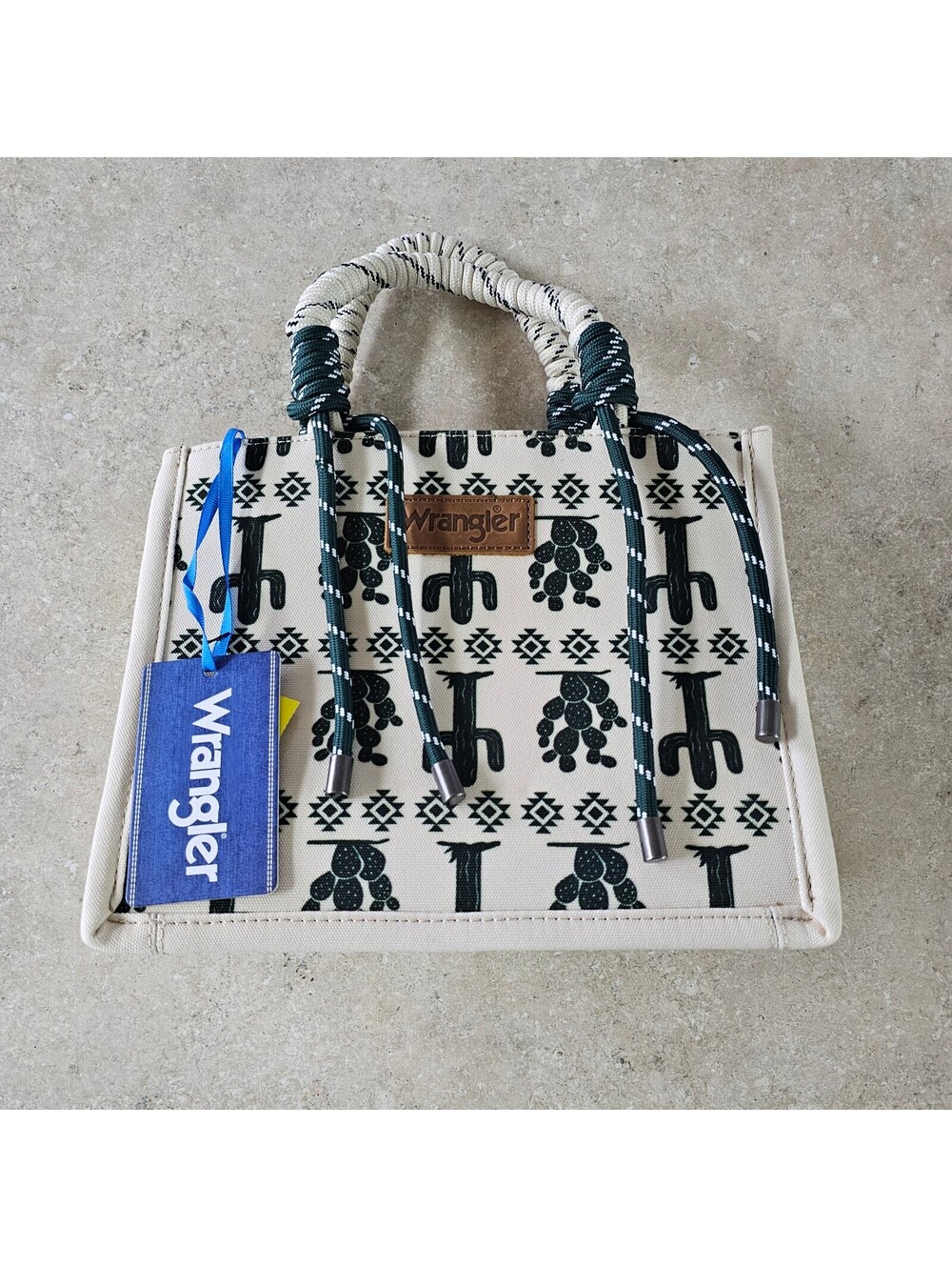 Wrangler Canvas and Faux Leather Cactus Print Handbag with Adjustable Strap